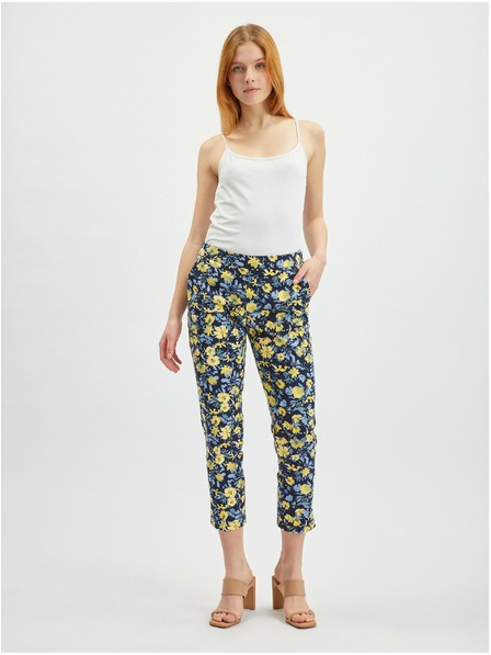 Orsay Žluto-modré dámské zkrácené květované kalhoty ORSAY
