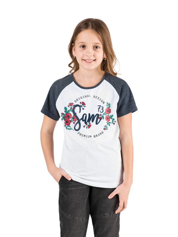 Sam 73 Modro-bílé holčičí tričko s potiskem SAM 73