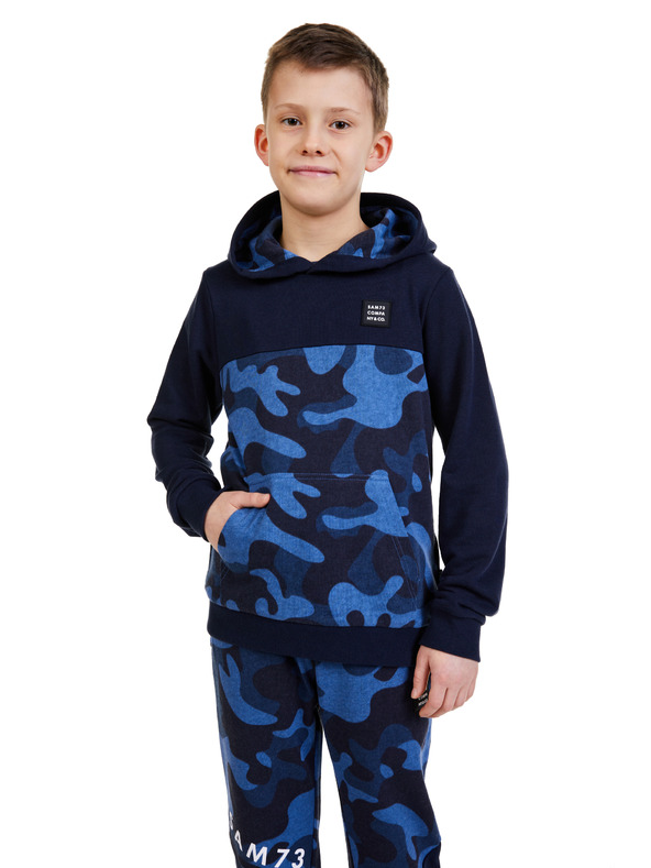 Sam 73 Tmavě modrá klučičí vzorovaná mikina s kapucí SAM 73 Danny