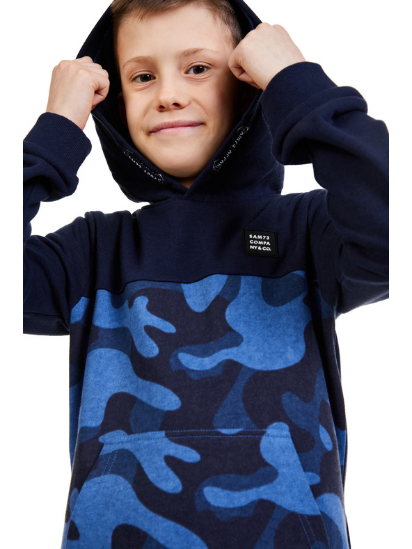 Sam 73 Tmavě modrá klučičí vzorovaná mikina s kapucí SAM 73 Danny