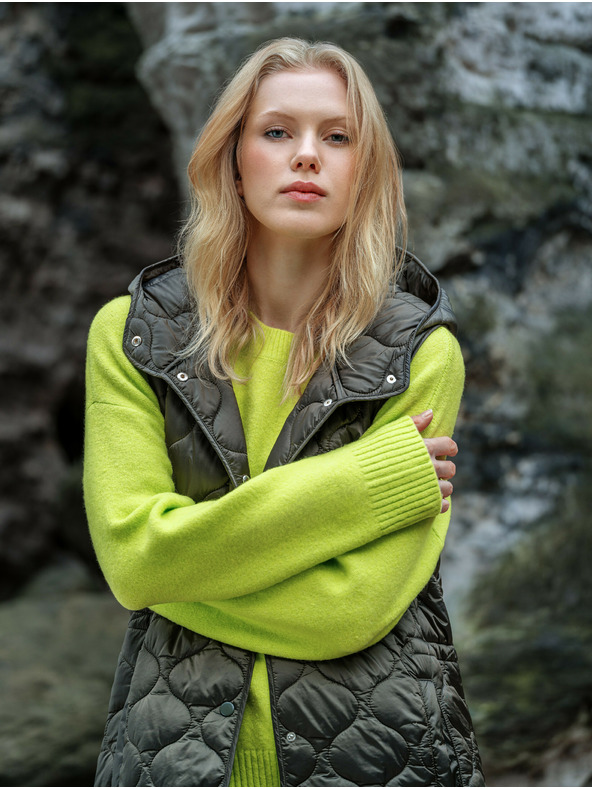 Orsay Khaki dámská dlouhá prošívaná vesta ORSAY