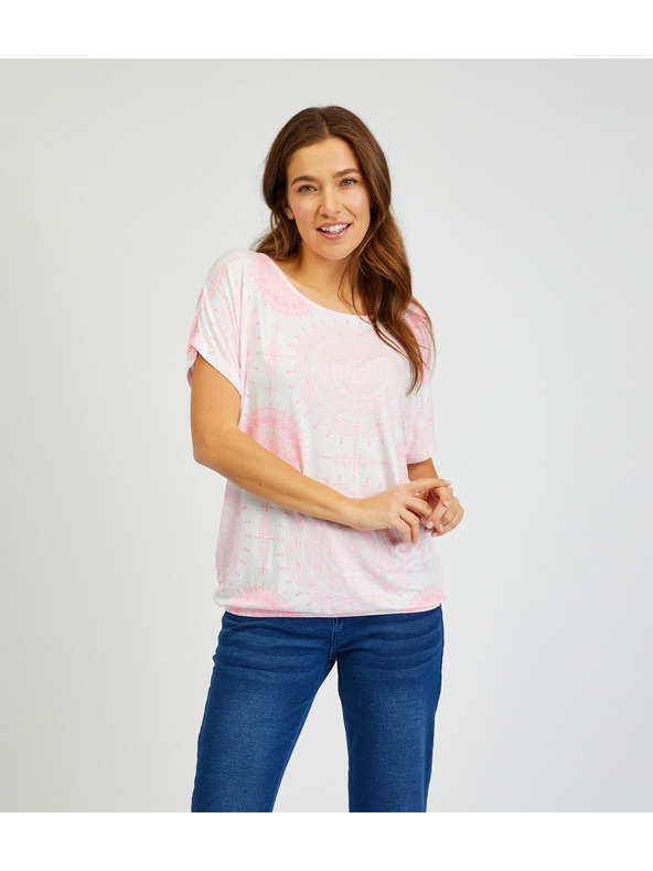 Sam 73 Bílo-růžové dámské vzorované tričko SAM73 Taurus