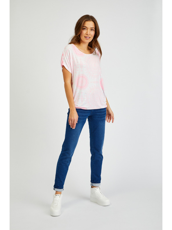 Sam 73 Bílo-růžové dámské vzorované tričko SAM73 Taurus