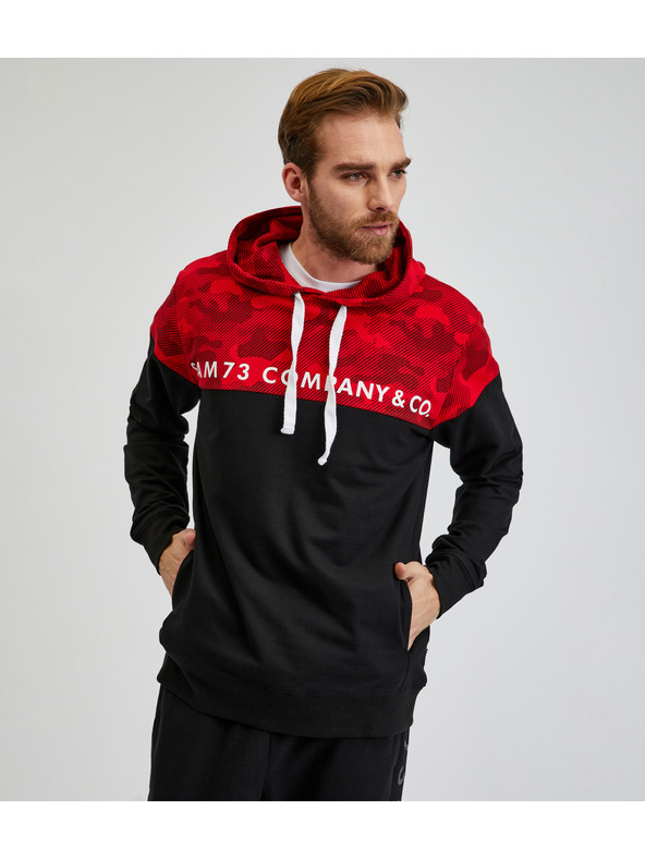 Sam 73 Červeno-černá pánská mikina s kapucí SAM73 Akvamarin