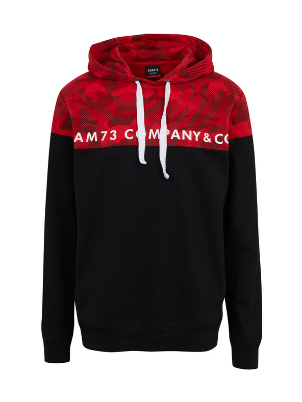 Sam 73 Červeno-černá pánská mikina s kapucí SAM73 Akvamarin