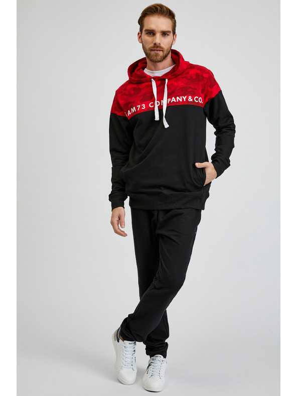 Sam 73 Červeno-černá pánská mikina s kapucí SAM73 Akvamarin