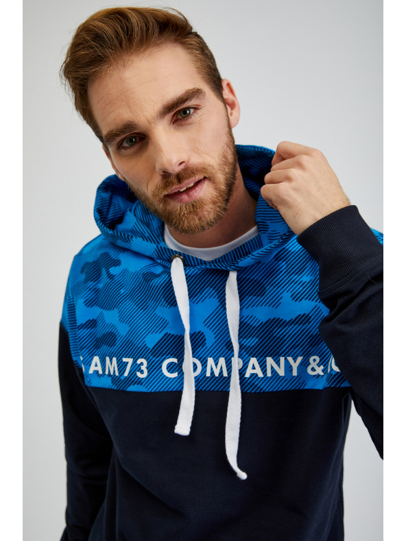 Sam 73 Modrá pánská mikina s kapucí SAM73 Akvamarin
