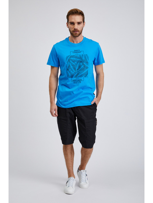 Sam 73 Modré pánské bavlněné tričko s potiskem SAM73 Almandit
