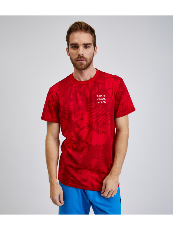 Sam 73 Červené pánské vzorované tričko SAM73 Sculptor