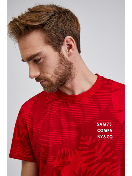 Sam 73 Červené pánské vzorované tričko SAM73 Sculptor