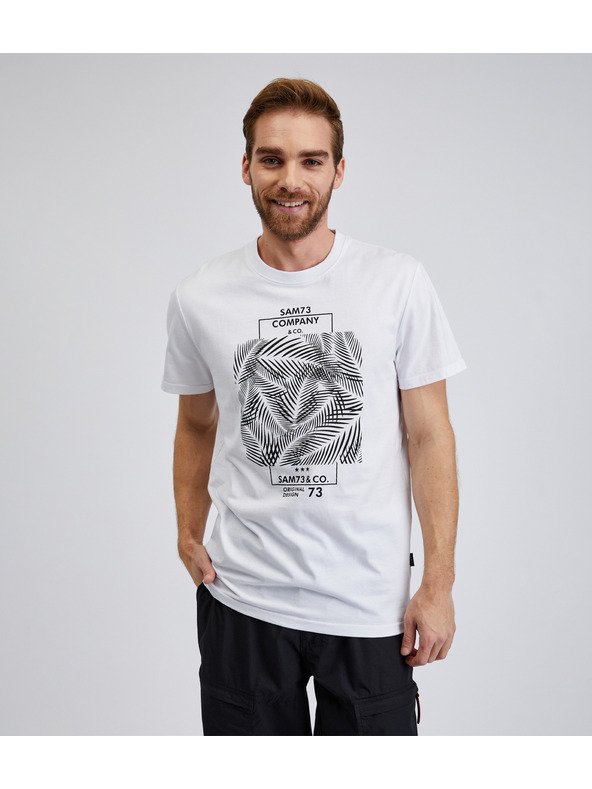 Sam 73 Bílé pánské bavlněné tričko s potiskem SAM73 Almandit