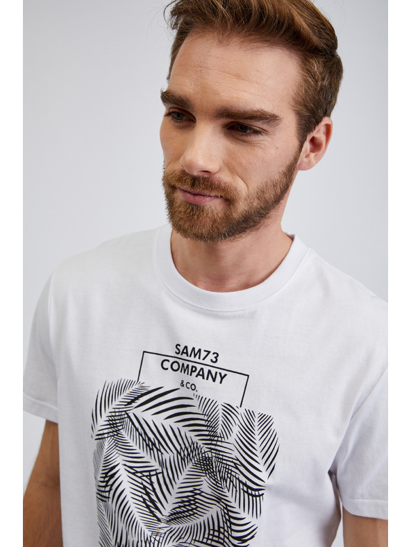 Sam 73 Bílé pánské bavlněné tričko s potiskem SAM73 Almandit