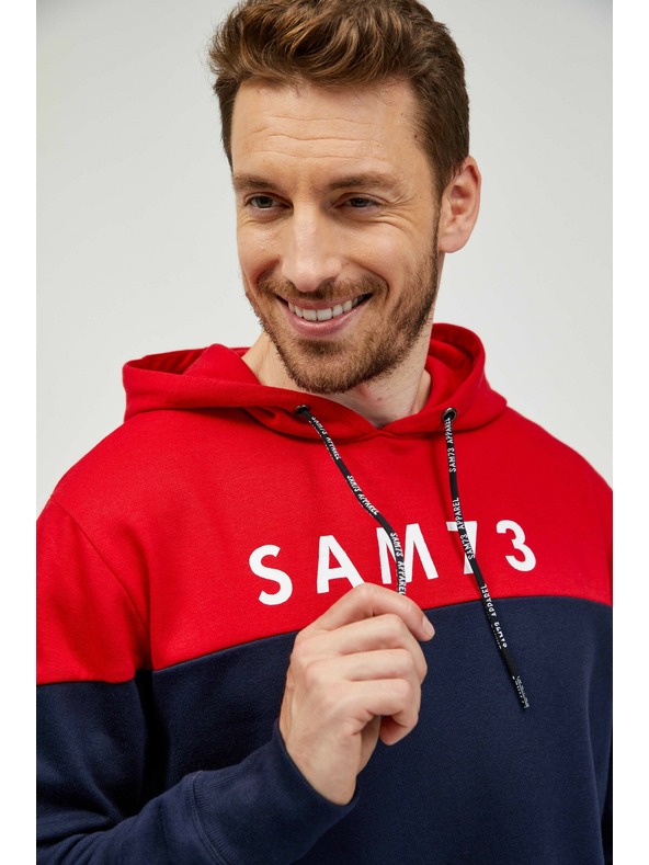 Sam 73 Červeno-modrá pánská mikina s kapucí SAM 73 Eldos