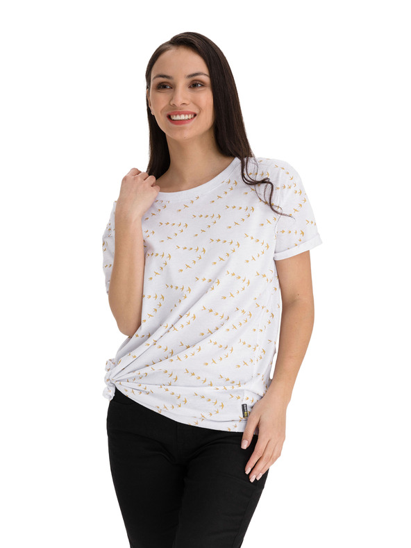 Sam 73 Bílé dámské vzorované volné tričko SAM 73