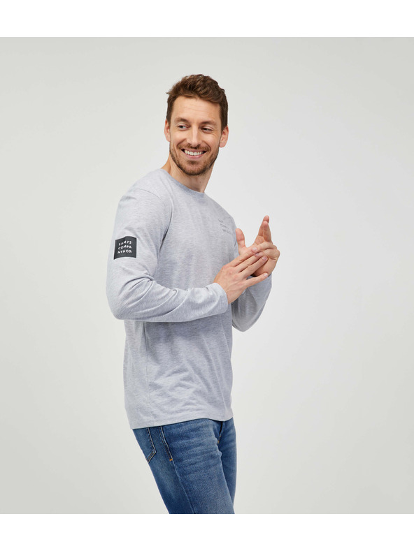 Sam 73 Světle šedé pánské žíhané tričko Sam 73