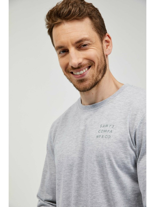 Sam 73 Světle šedé pánské žíhané tričko Sam 73