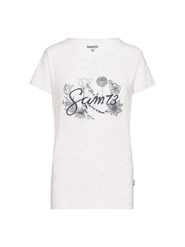 Sam 73 Světle šedé dámské žíhané tričko s potiskem SAM 73