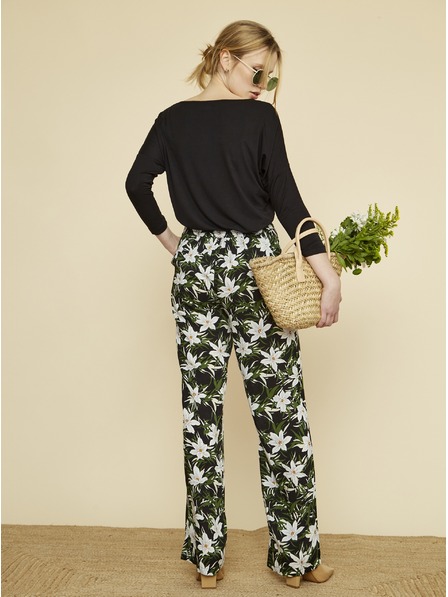 ZOOT.lab Zeleno-černé dámské květované kalhoty ZOOT.lab Ena