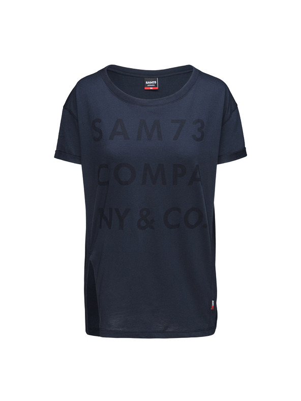 Sam 73 Tmavě modré dámské volné tričko s potiskem SAM 73