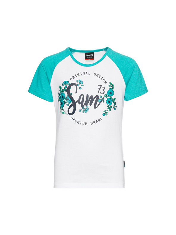 Sam 73 Zeleno-bílé holčičí tričko s potiskem SAM 73
