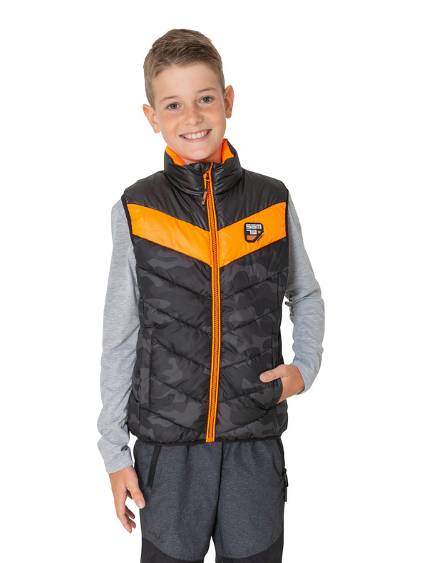 Sam 73 Oranžovo-černá klučičí prošívaná vesta SAM 73 Albert