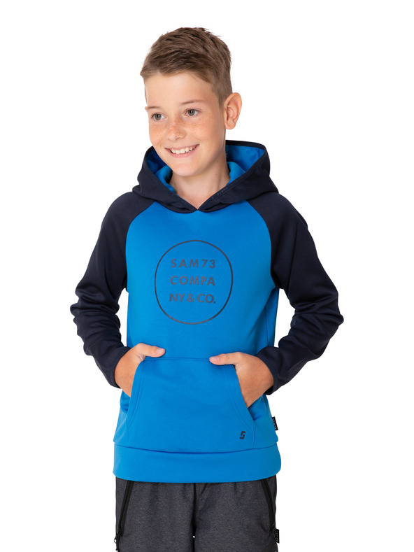 Sam 73 Černo-modrá klučičí mikina s potiskem a s kapucí SAM 73 Ian