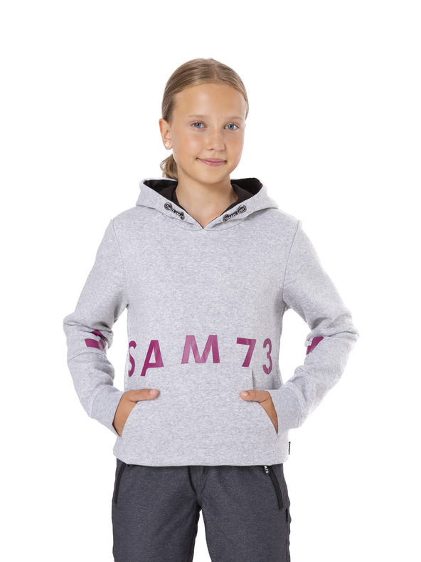 Sam 73 Světle šedá holčičí mikina s potiskem a s kapucí SAM 73 Donna