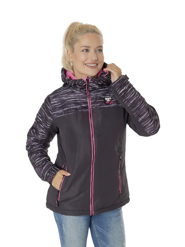 Sam 73 Růžovo-černá dámská žíhaná zimní bunda SAM 73