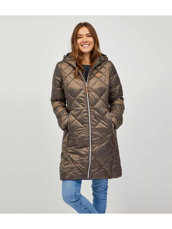 Sam 73 Hnědý dámský prošívaný kabát s kapucí Sam 73