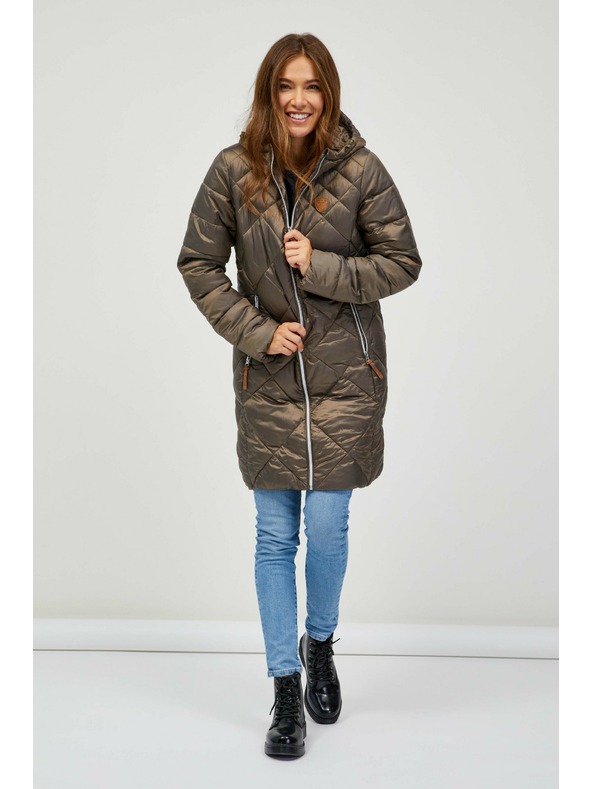 Sam 73 Hnědý dámský prošívaný kabát s kapucí Sam 73