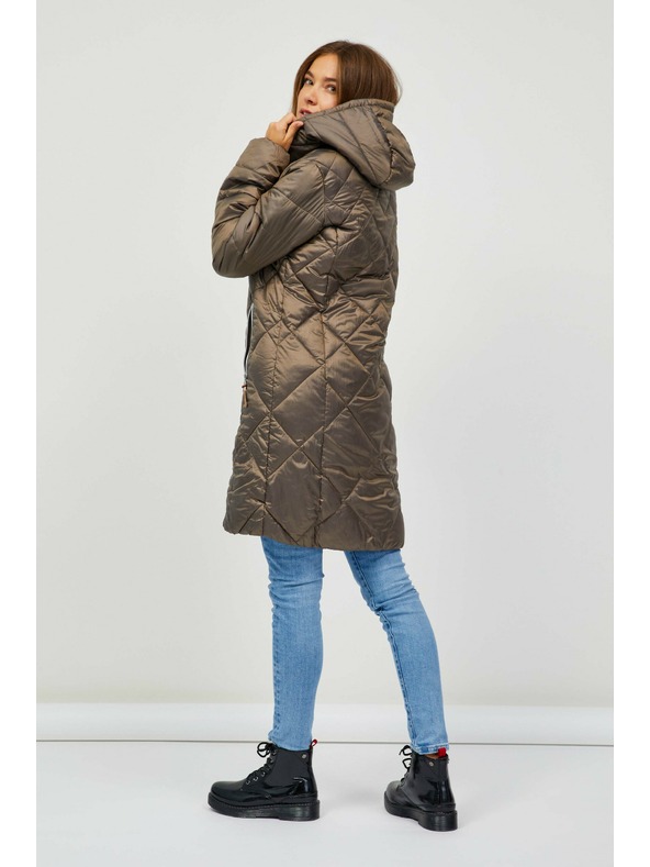 Sam 73 Hnědý dámský prošívaný kabát s kapucí Sam 73