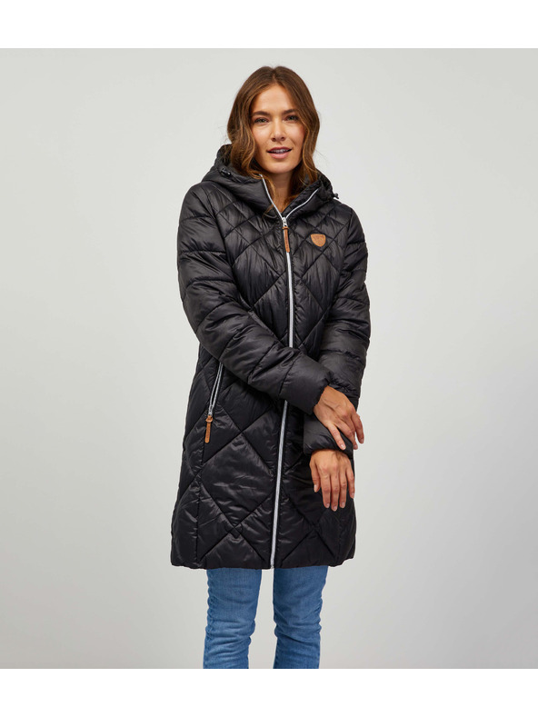 Sam 73 Černý dámský prošívaný kabát s kapucí Sam 73