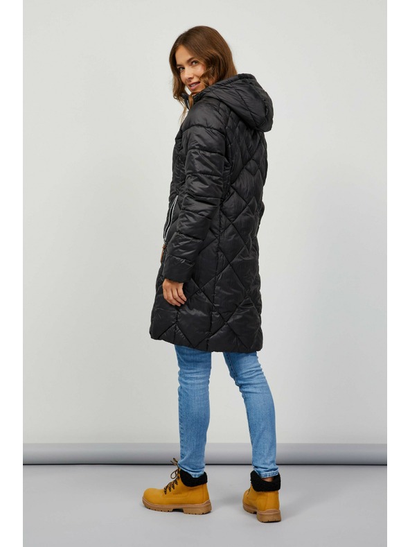 Sam 73 Černý dámský prošívaný kabát s kapucí Sam 73