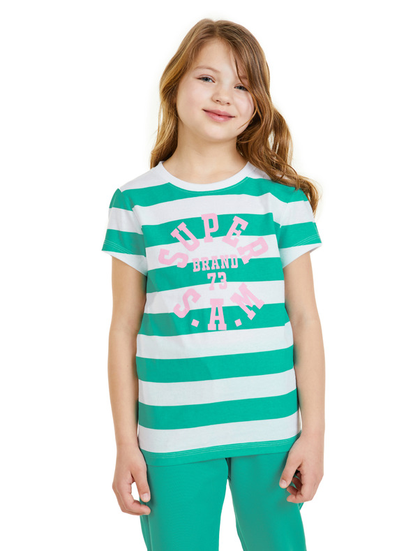 Sam 73 Bílo-zelené dětské pruhované tričko SAM 73 Siobhan