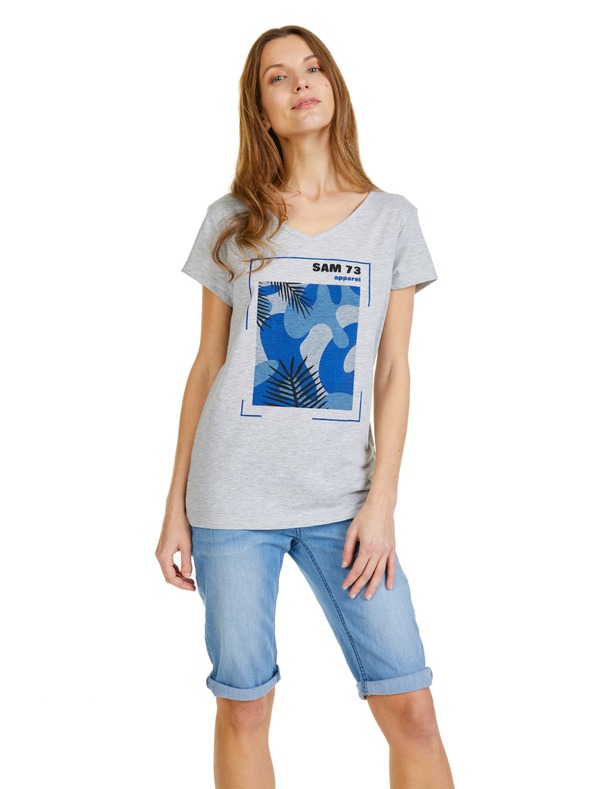Sam 73 Šedé dámské tričko s potiskem SAM 73 Ilda