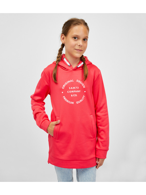 Sam 73 Tmavě růžová holčičí prodloužená mikina s kapucí SAM 73 Sabina