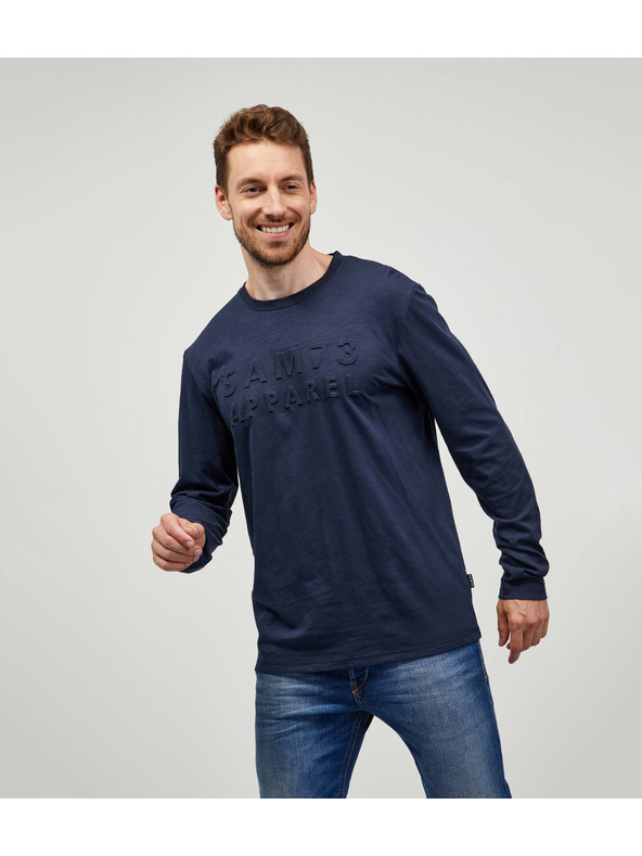 Sam 73 Tmavě modré pánské tričko s dlouhým rukávem SAM 73 Mindart