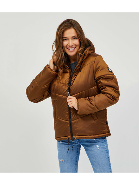 Sam 73 Hnědá dámská prošívaná zimní bunda s kapucí SAM 73 Gede