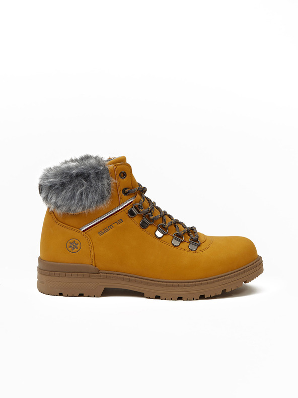 Sam 73 Hořčicové dámské kotníkové zimní boty s umělým kožíškem SAM 73 Mantary