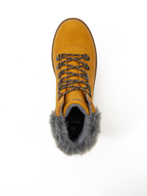 Sam 73 Hořčicové dámské kotníkové zimní boty s umělým kožíškem SAM 73 Mantary