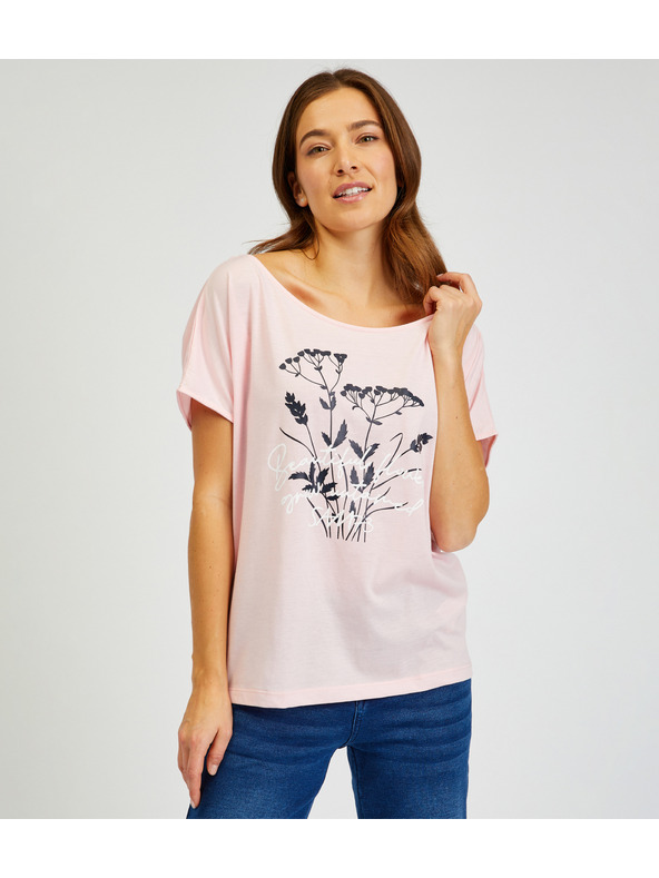 Sam 73 Světle růžové dámské tričko s potiskem SAM73 Circinus