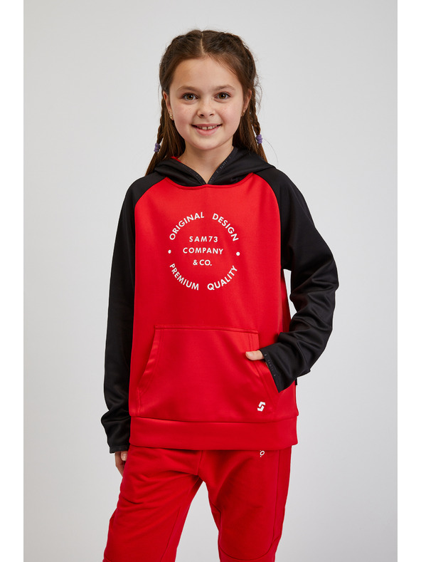 Sam 73 Černo-červená unisex dětská mikina s kapucí SAM73 Draco