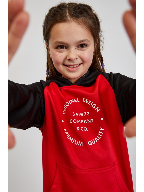 Sam 73 Černo-červená unisex dětská mikina s kapucí SAM73 Draco