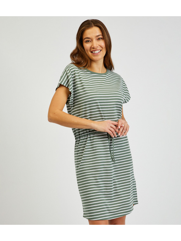 Sam 73 Bílo-zelené dámské pruhované šaty se zavazováním SAM73 Sagitta