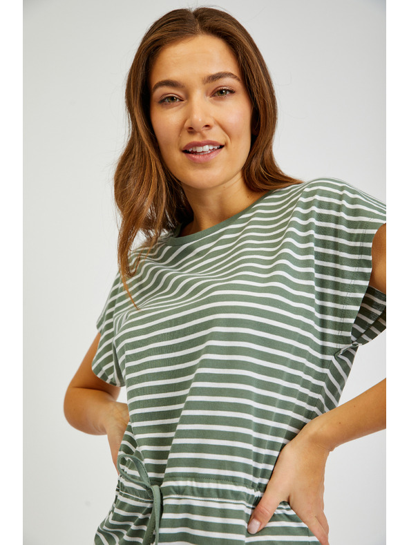 Sam 73 Bílo-zelené dámské pruhované šaty se zavazováním SAM73 Sagitta