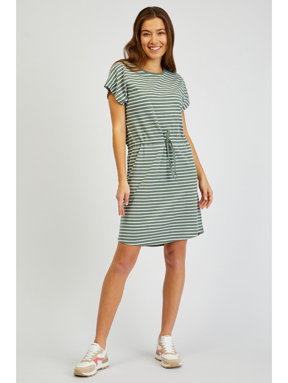 Sam 73 Bílo-zelené dámské pruhované šaty se zavazováním SAM73 Sagitta