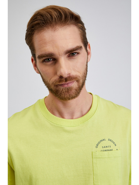 Sam 73 Žluté pánské bavlněné tričko s kapsičkou SAM73 Fenaklid