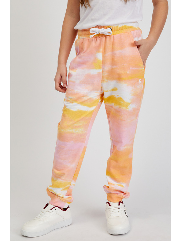 Sam 73 Růžovo-oranžové holčičí vzorované tepláky SAM73 Jargon