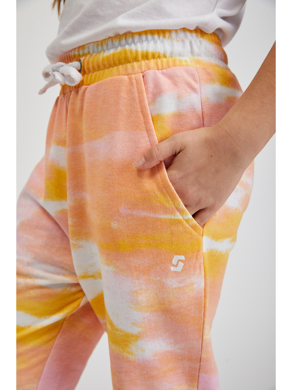 Sam 73 Růžovo-oranžové holčičí vzorované tepláky SAM73 Jargon