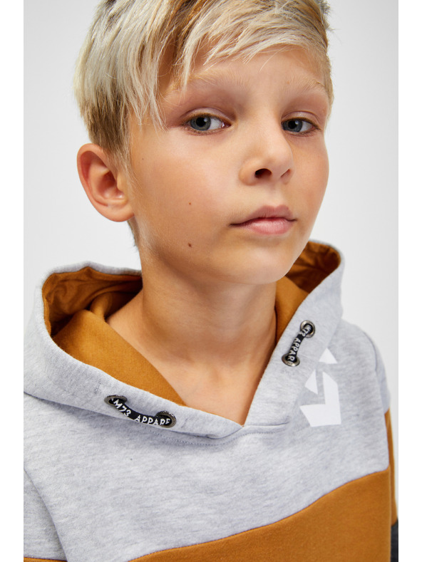 Sam 73 Šedo-hnědá klučičí mikina s kapucí SAM 73 Leael